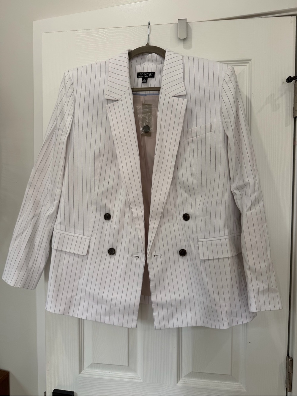 J. Crew White Blazer with Navy Pinstripes